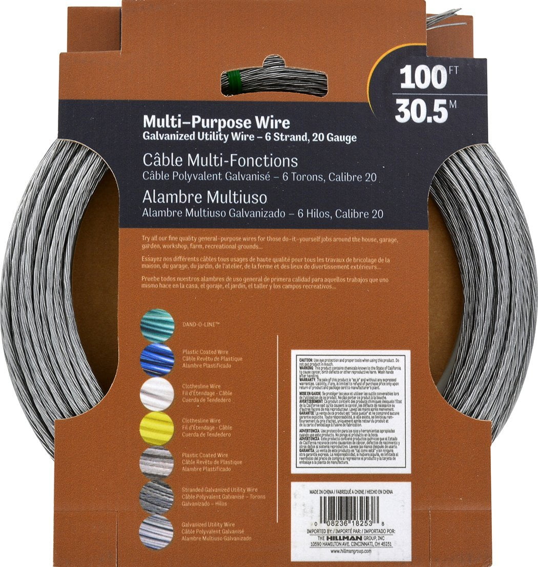 HILLMAN 100 ft Galvanized Steel Utlilty Wire Multi Purpose 20 Ga 6 Strand 122070