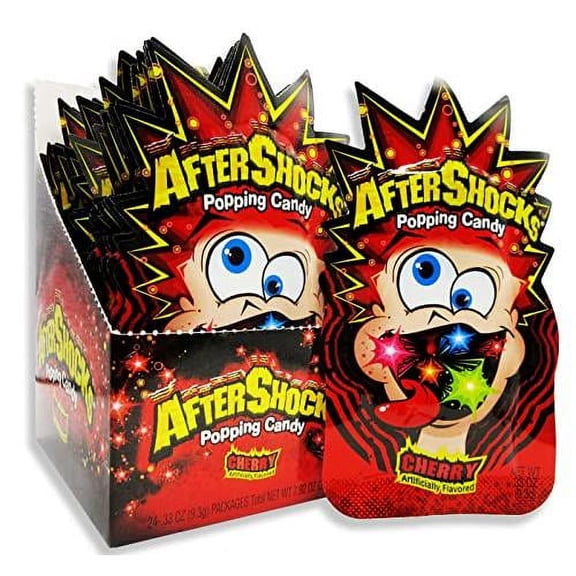 Foreign Candy Aftershocks Cherry Popping Candy Minis, 0.33 Ounce Packs - 24 Count Display Box