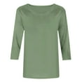 thumbnail image 4 of BiZtdJrK Plus Size 3/4 Sleeve Tops for Women Crew Neck Solid Dressy Casual Tunic Tops Loose Fit Business Work T Shirts Birthday Gift Army Green XXL, 4 of 7