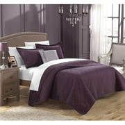 Chic Home QS3872-BIB-US 8 Piece Marcedona Traditional Embroidery King Quilt Set, Plum