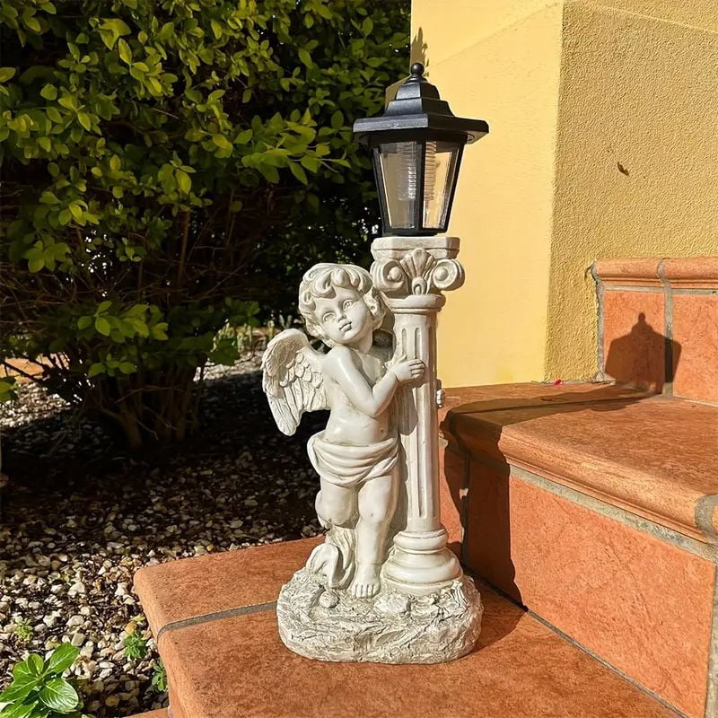 19.7 Inch Sunlight Angel Sculpture, Roman Pillar Angel Garden Statue, Outdoor Solar Path Light Garden Landscape Decoration (Right, Left)