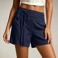 thumbnail image 6 of Costeam Womens Solid Faux Linen Bermuda Shorts Dual Layer Fold Over Drawstring Waist Side Inset Pockets Loose Mid Thigh Breathable Woven Fabric Casual Cropped Bottoms, 6 of 8