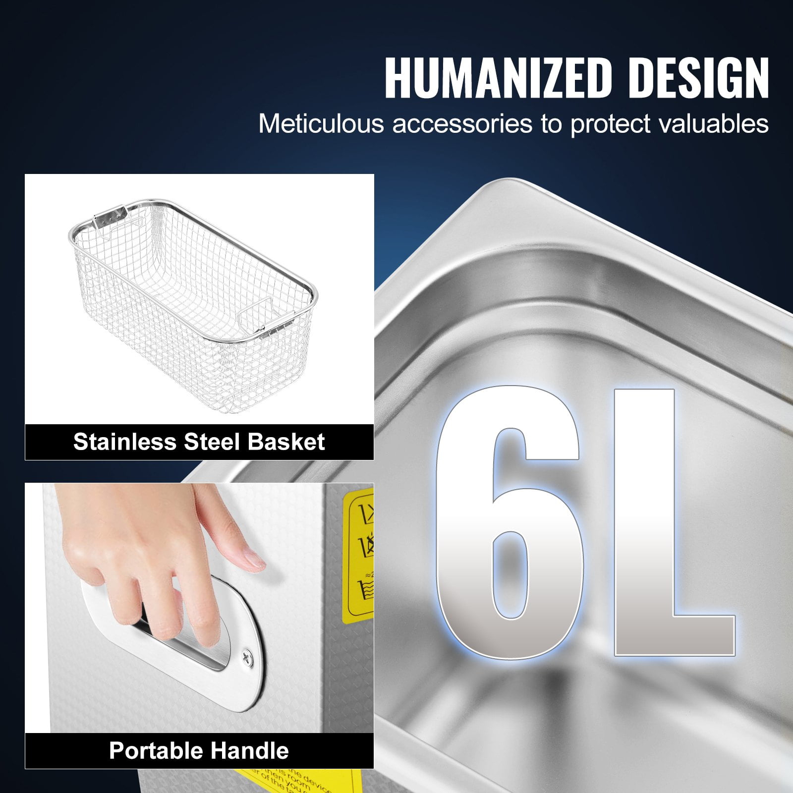 6L Digital Ultrasonic Cleaner, 40kHz, with Heater & Timer, for Jewelry, Glasses & Parts