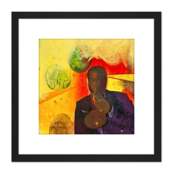 Adi Holzer 899 Satchmo Louis Armstrong Painting 8X8 Inch Square Wooden Framed Wall Art Print Picture with Mount