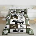 thumbnail image 2 of jejeloiu Wild Deer Bear Full Size Comforter Sets,Patchwork Geometric Grid Bedding Comforter Set,Green White Black Bedding Sets For Adults,Microfiber Bedroom Decor Reversible,3 Pieces, 2 of 8