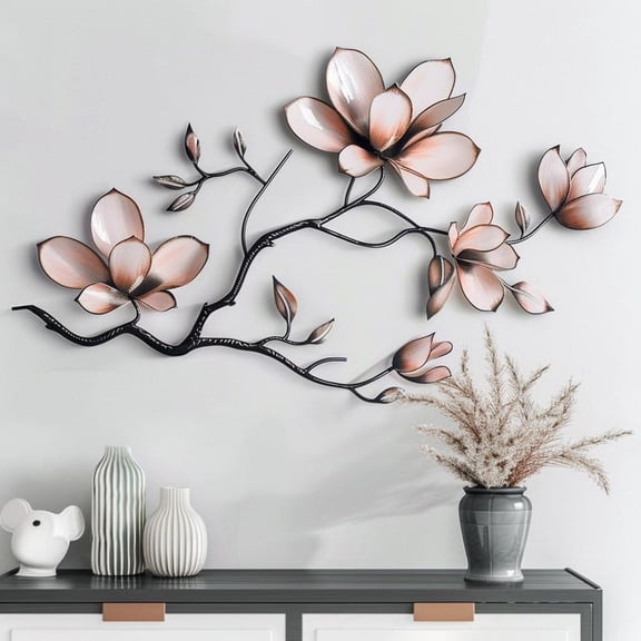 Magnolia Branch Floral Metal Wall Art Sculpture Decorative Wall Decor