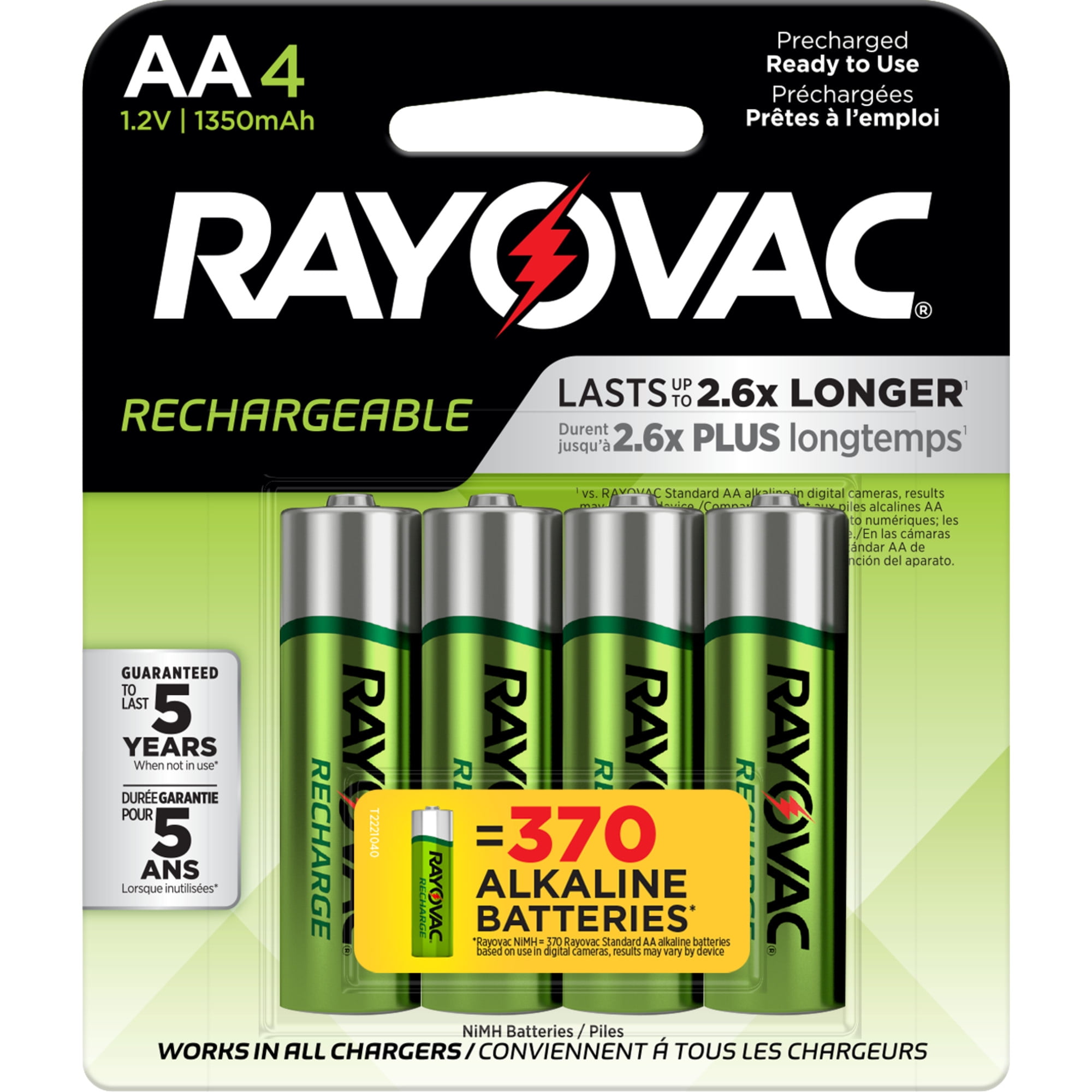 Rayovac Rechargeable AA Batteries (4 Pack), NiMH Double A Batteries
