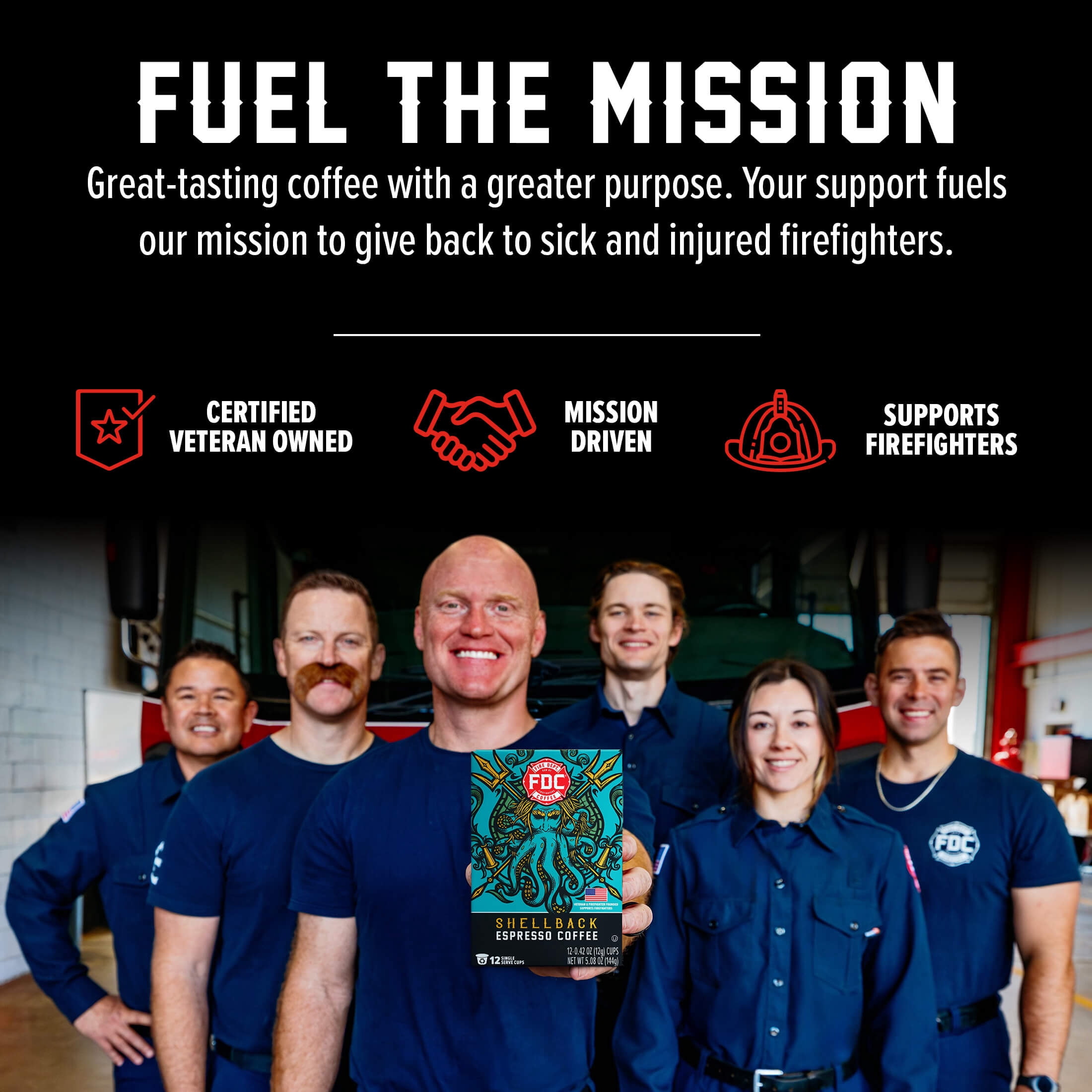 (6 pack) Fire Department Coffee, Shellback Espresso, Premium K-Cup Coffee Pods, Medium Roast, 12 Pack