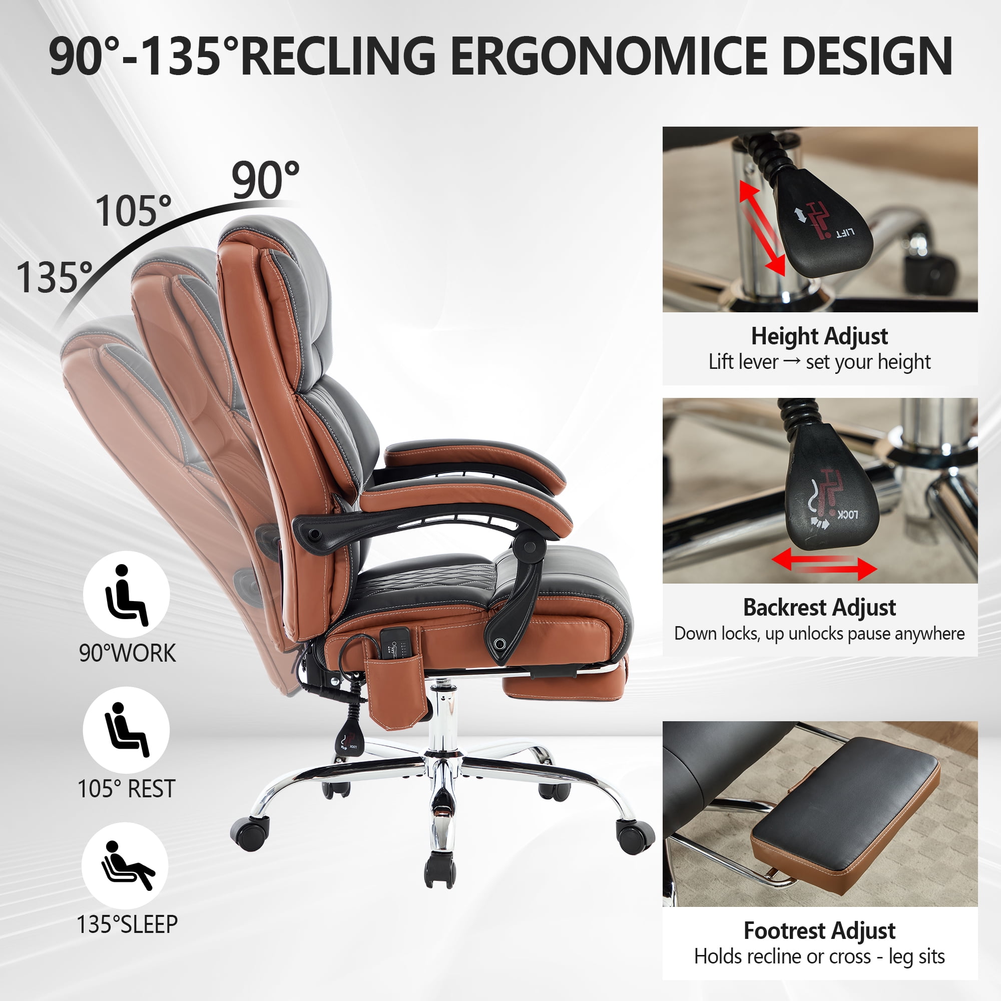 Office Chair with 6-point Vibration Massage and  Shoulder Heated,Big and Tall Office Chair, Reclining Office Chair,Black