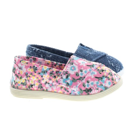 

ObertIIsq by Soda Toddler Baby Girl Round Toe Casual Flats in Floral & Denim
