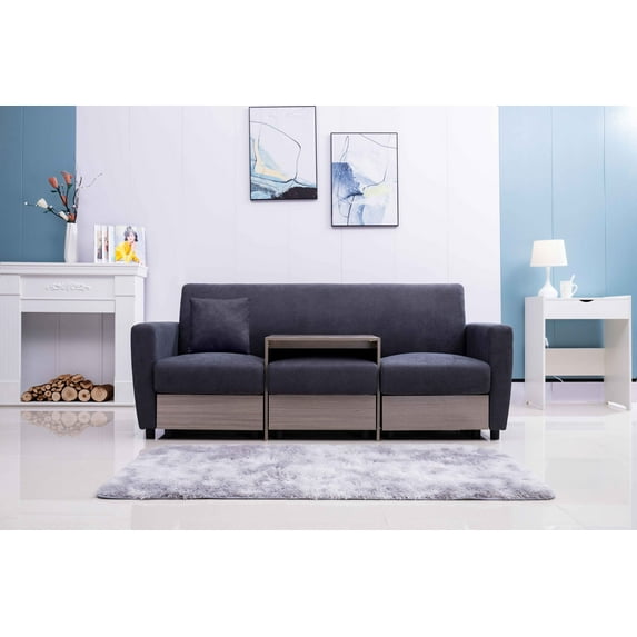 Ucloveria 77.9" Chenille Sofa With Coffee Table And Drawers Living Room Apartment Studio
