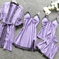 thumbnail image 4 of IDALL Womens Pajama Sets Night Gowns for Adult Women Silk Pajamas for Women Sleepwear Lace Robe Set Pajamas Nightsilk Lace Tops for Women Womens Loungewear Set Purple M, 4 of 4