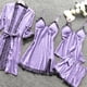 thumbnail image 3 of Ploknplq Pajamas for Women Set,Cotton Pajamas for Women Set,Lounge Sets for Women,Sleepwear Lace Robe Dress Set Pajamas Nightdress Silk,Silk Pajamas for Women,Cute Pajama Sets for Women Purple 3XL, 3 of 4