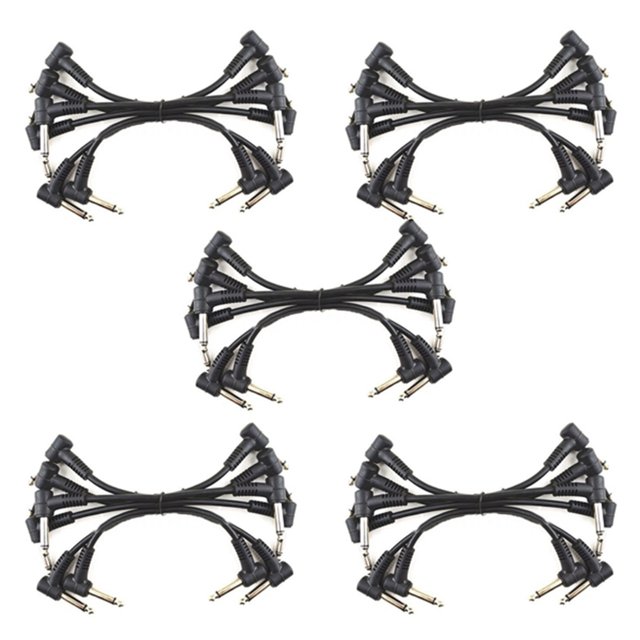 30 x Cables de Guitarra Eléctrica Cable de Parche de Pedal de Efecto de ángulo Recto de 1/4 de Pulgada Negro