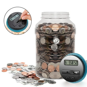 QiShi Digital Piggy Bank with LCD Coin Counter - Battery Operated Savings Jar for US Coins, Kids Gift for Birthday Christmas
