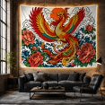 thumbnail image 6 of Element Mythical Bird with Resembling Phoenix Body, Serene Japanese Inspired for Japanese Art Lovers, Wall Decor, Mother'S Day Gift, Tapestry Wall Hanging for Dorm and Living Room, 6 of 7