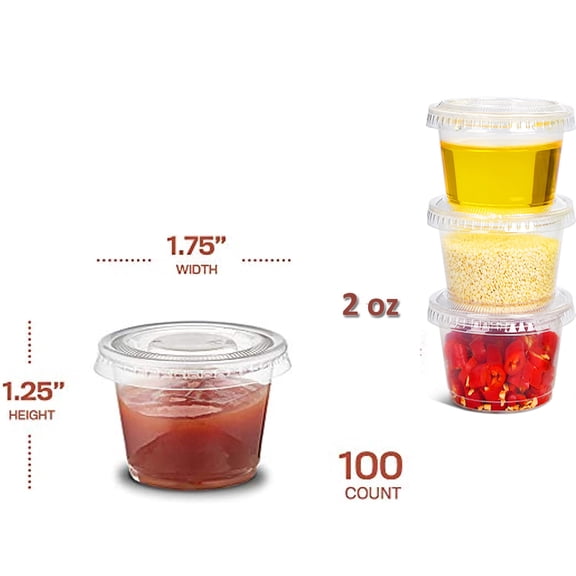Portion cup with lid (2 oz, 50 pcs) | Disposable plastic cups are used for meal preparation, portion control, salad dressing, jelly