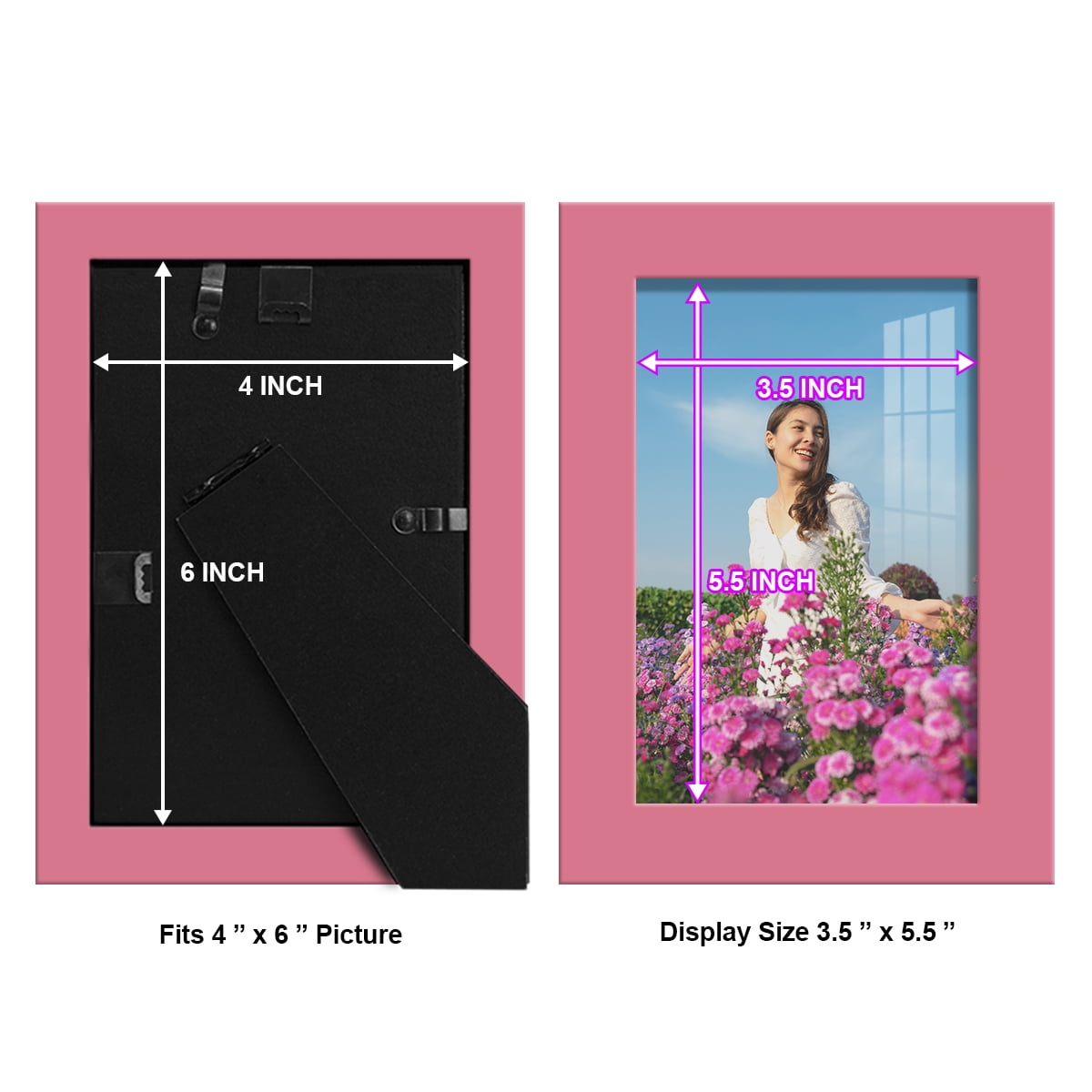 Modern Real Wood 4x6 inch Picture Frame in Hot Pink