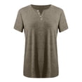thumbnail image 4 of SDNall Summer T-Shirt for Women Loose Fit Fashion Stripe Print V-Neck Button Short Sleeve Loose T-Shirt (Dark Gray,Sizes:S-3XL), 4 of 7