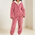 thumbnail image 2 of lcziwo Pajamas for Women Set Soft Fuzzy Winter Warm Fleece Sleepwear Comfy Coral Fluffy Pjs 2 Piece Loungewear Plush Outfits Pink,XXL, 2 of 8