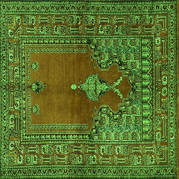 Ahgly Company Indoor Square Oriental Green Traditional Area Rugs, 3' Square