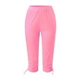 thumbnail image 5 of QUYUON Womens Denim Capris Summer Casual Drawstring Solid Cropped Pants Elastic Waist Capris Female Capris Style Q257 , Pink X-Large, 5 of 6
