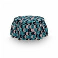 thumbnail image 3 of Geometric Ottoman Cover, Grunge Half Rounds Motif, 2 Piece Slipcover Set with Ruffle Skirt for Square Round Cube Footstool Decorative Home Accent, Standard Size, Blush Seafoam Sea Blue, by Ambesonne, 3 of 5