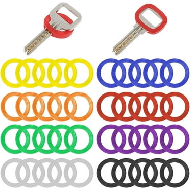 40Pcs Key Covers Caps 1 Inch Coloured Key Covers Coding Rings Soft PVC Key Identifiers Rings for Standard Regular Thin Flat House Keys Easy to Identify(8 Colors)