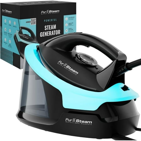 PurSteam Steam Iron Station Max for Clothes, Powerful 1700W, Ceramic Soleplate, 50.7 oz Removable Water Tank, Auto Shut-off, Anti-Drip, Black