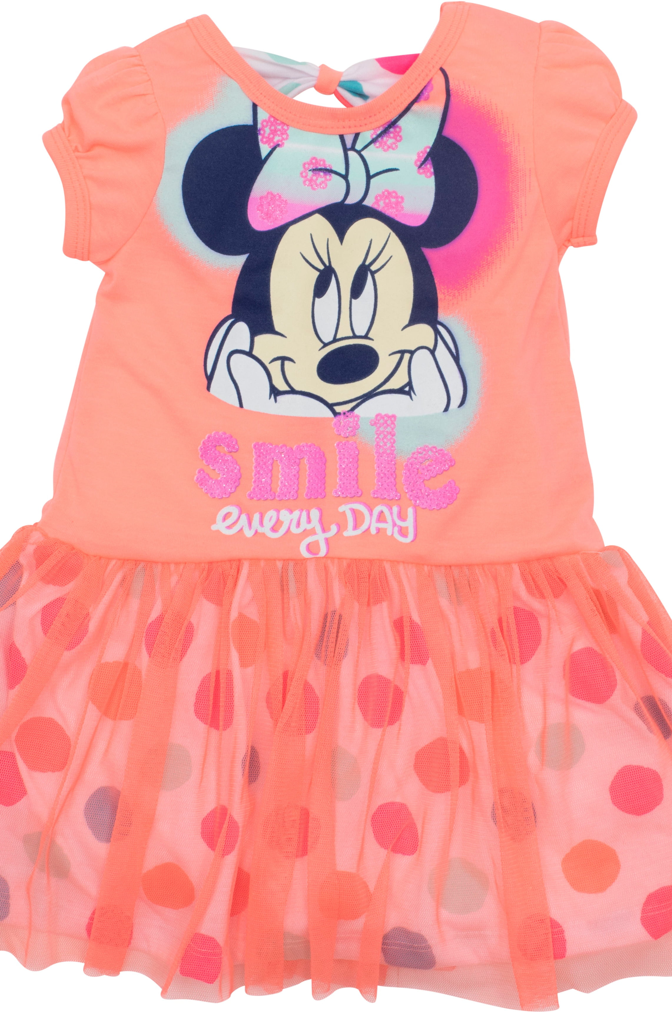 Disney Toddler Girls' Minnie Mouse Tulle Dress, Coral and White with