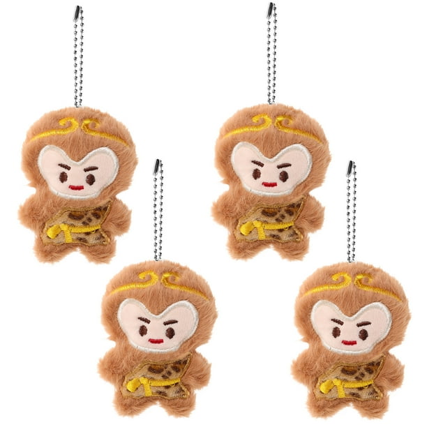 4 adorables monos de peluche para mochila, colgantes de mono, encantadores colgantes de mono de peluche, llaveros de peluche