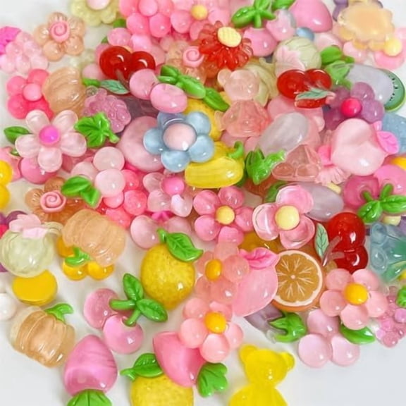 100 Pcs Lots Mix Assort Clear Slime Charms Flower and Fruit Cute Resin Flatback Sets for DIY Crafts Making,Decorations,Scrapbooking,Embellishments,Hair Clip$$Art & Craft