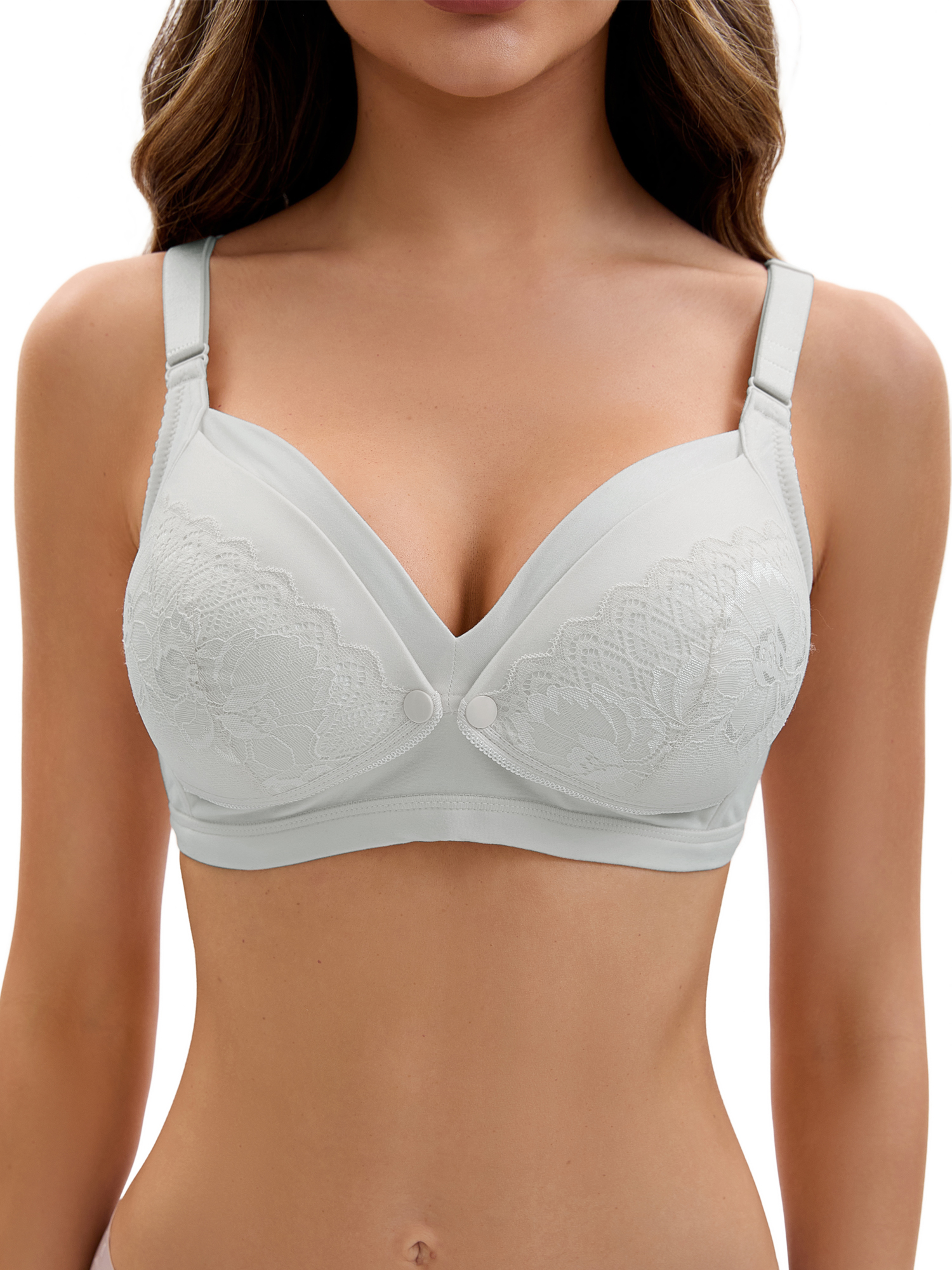 Unique Bargains Lace Front Closure Pumping Maternity Bra D 42 Grey