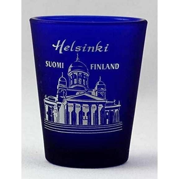 Helsinki Finland Cobalt Blue Frosted Shot Glass