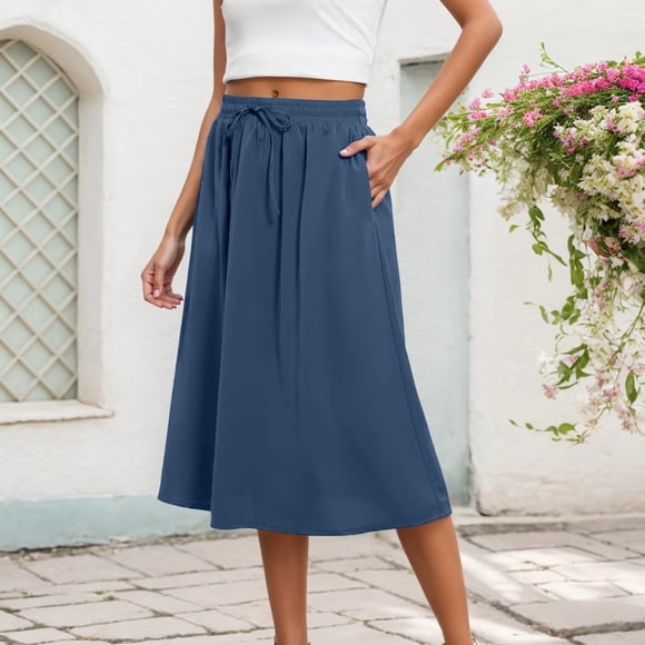 Women's New Mid Length Elastic High Waisted Fashion Elegant Solid Color Skirt plus Size Swim Skirt Full Size Bed Skirt Scrub Skirts for Women Work Skirt Half Skirt Jean Skirts for Women Knee Length