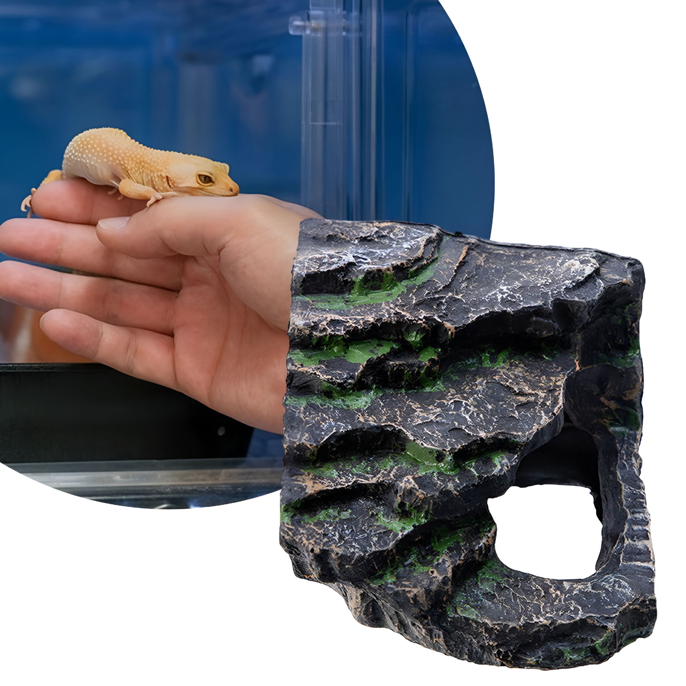 TUWAFE Bearded Dragon Tank Accessories Turtles Basking Reptile Cave Decorative Resin Reptile Rock Hideout for Frog Gecko