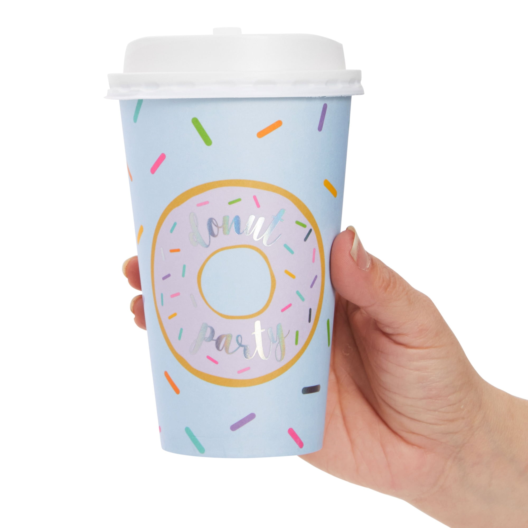 Walmart 48 Pack 16 oz Disposable Coffee Cups With Lids, Donut Party  Supplies, Pastel Designs - Walmart.com