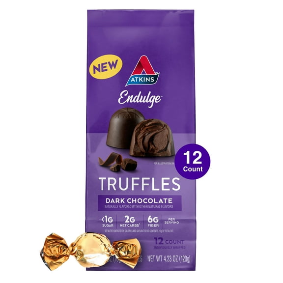 Atkins Endulge Dark Chocolate Truffles, Low Sugar, Keto-Friendly, 12 Count