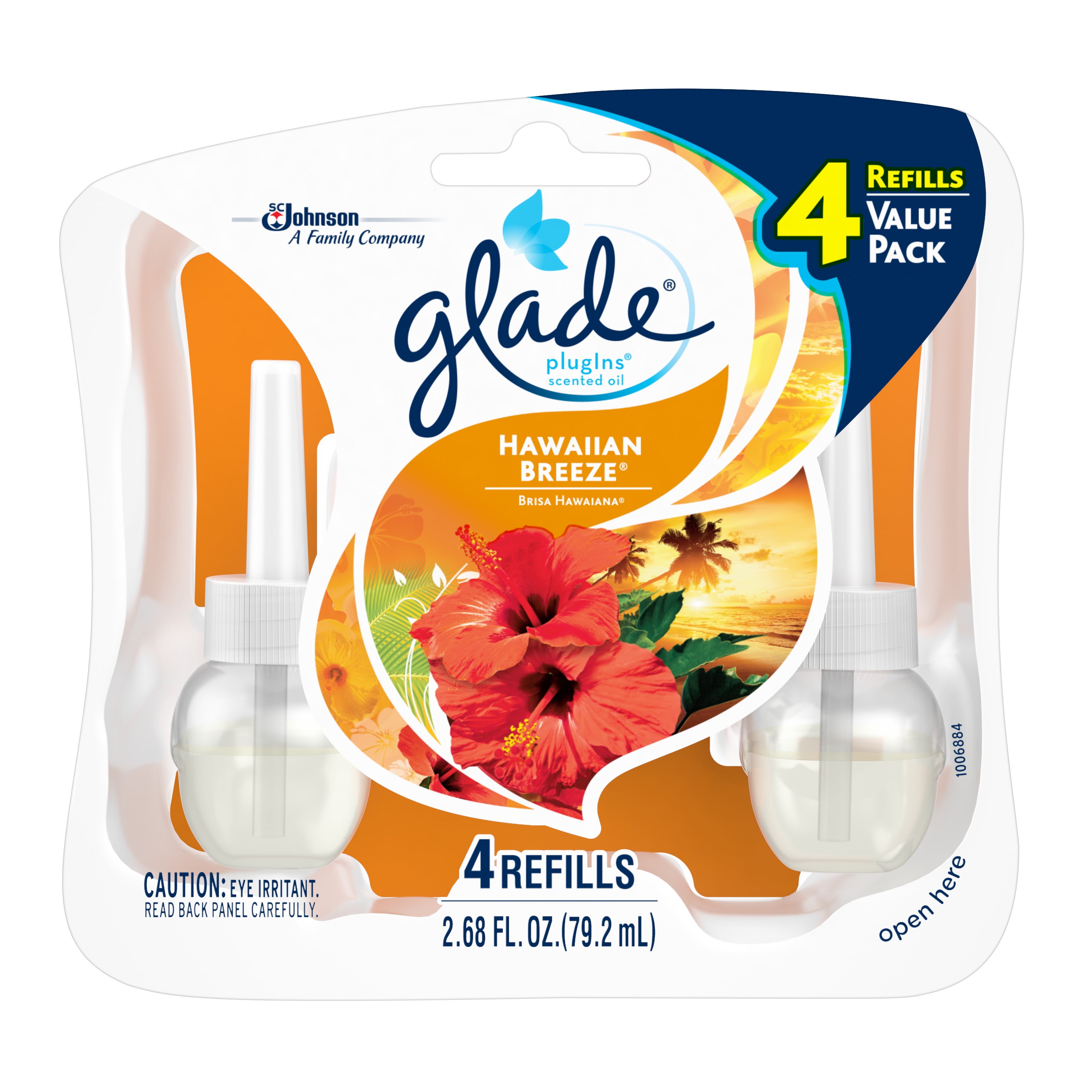 Glade PlugIns Scented Oil Air Freshener Refill, Hawaiian Breeze, 4