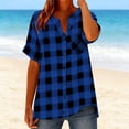 thumbnail image 2 of Rutainlusire Women's Tops Trendy Comfy V-Neck Short Sleeve Plaid Button Down Shirt Women Loose Casual Linen Short Sleeved Tops Button-up Shirt, 2 of 5