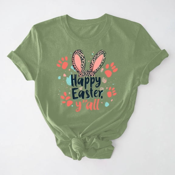 Ichuanyi Easter Shirts for Women Funny Bunny Face Graphic Print Rabbit T Shirt Summer Casual Short Sleeve Festival Holiday Tee Tops