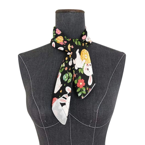 Square Scarf 24x24 Inch Cute Spring Bunny Floral Art Silky Satin Sun Protection Neck Scarf for Women Multi-Purpose Head Wrap Bandana for Hair Bag Decoration
