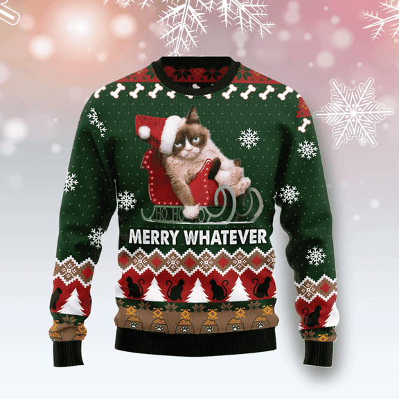 Grumpy Cat Ugly Christmas Sweater for Unisex, Funny Kitty Holiday Pullover, Sarcastic Cat Lover Xmas Gift, Festive Meme Sweater