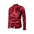 thumbnail image 1 of Seyurigaoka Men Plus Size Satin Ruffle Party Shirts, Long Sleeve Stand Collar Solid Color Slim Fit Dress Jacket, 1 of 9