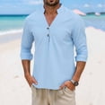 thumbnail image 2 of Camisas de los Hombres de Manga Larga Casual Color Sólido Solapa Mezcla de Lino, Suéter de Mitad de Cremallera para el Ocio Diario Al Aire Libre, 2 of 8