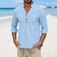 thumbnail image 1 of Ceisia Men's Relaxed Fit Long Sleeve Henley Shirt Solid Color Cotton-Linen Look Casual Top Light Blue L Gifts, 1 of 8