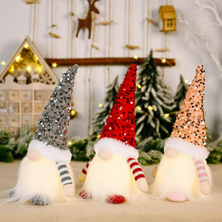 Lighted Gnome Christmas Decorations Sequin Hat Gnome Lighted Christmas  Gnomes Plush Glitter Gnome Christmas Ornaments Swedish Tomte Holiday  Present Battery Operated Winter Tabletop Decor 