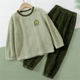thumbnail image 4 of 2 Piece Pajama Set Girls Boys Soft Fuzzy Flannel Fleece Loungewear Long Sleeve Sleepwear Warm Winter Outfits (14 Years, Green), 4 of 7