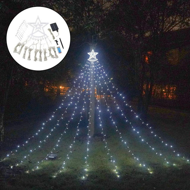 Cuerdas Luces Twinkle Lámpara Hermosas luces de cortina solar Colgando Luces de balcón al aire libre 350 LED Luces de cadenas de hadas para la boda de blanco Soledad Luces de cuerdas