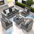 thumbnail image 2 of ELPOSUN Outdoor Sectional Furniture Set 6-Piece Gray Rattan Wicker Conversation Sofa Set with Glass Top Table  and Thick Cushion,Gray Cushions, 2 of 8